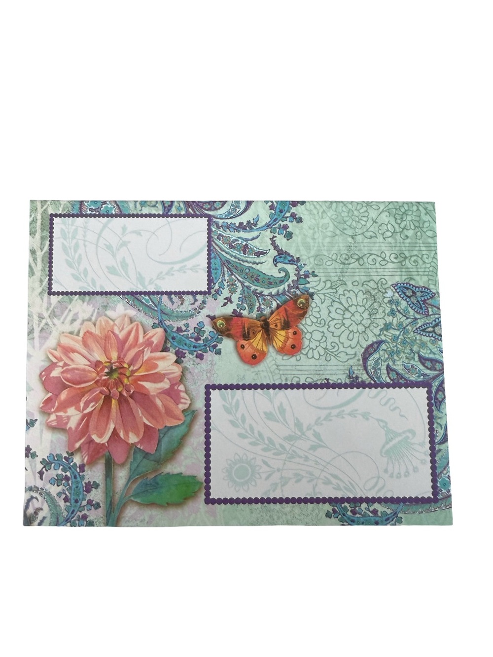 93 total Floral Butterfly Decorative envelopes with Pink Dahlia and Teal Paisley